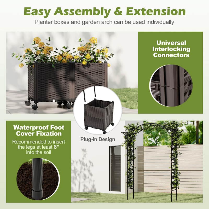 Costway 82”L x 99”H Garden Arch Trellis with 2 Self-watering Planter - See Details