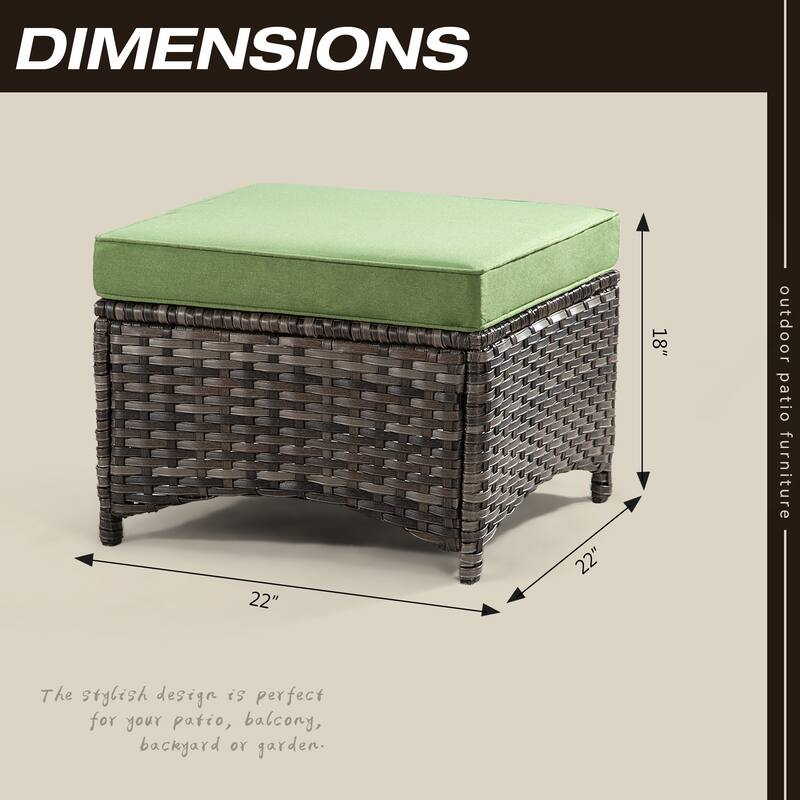 Cozywor 2-Piece Wicker Outdoor Patio Ottoman Set with Cushions