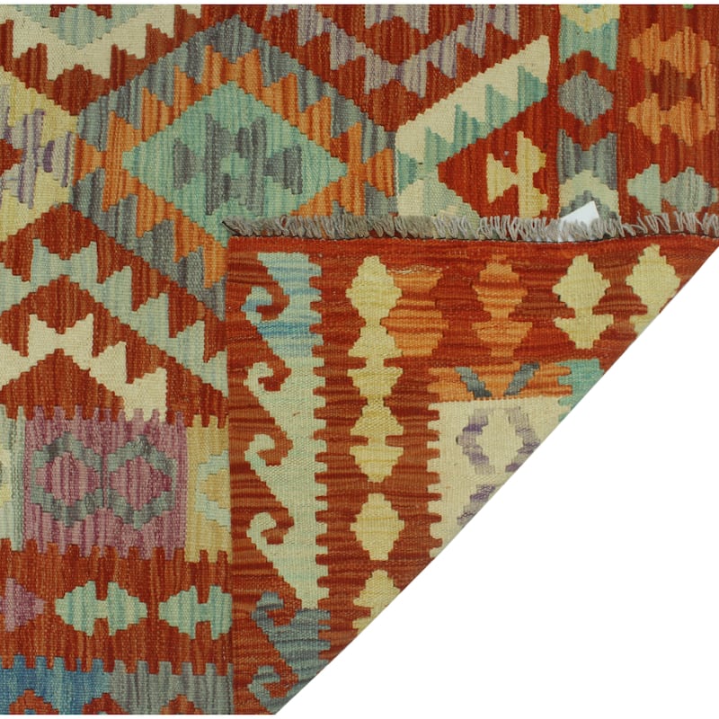 Hand-Woven Sangat Kilim Nobu Rust/Green Rug - 6'6" x 9'7"