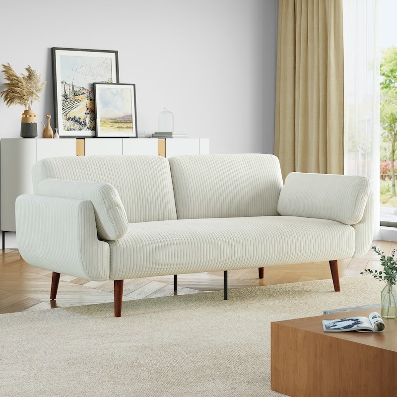73.3" W Flared Arm Convertible Sleeper Sofa Modern Corduroy Loveseat - BEIGE