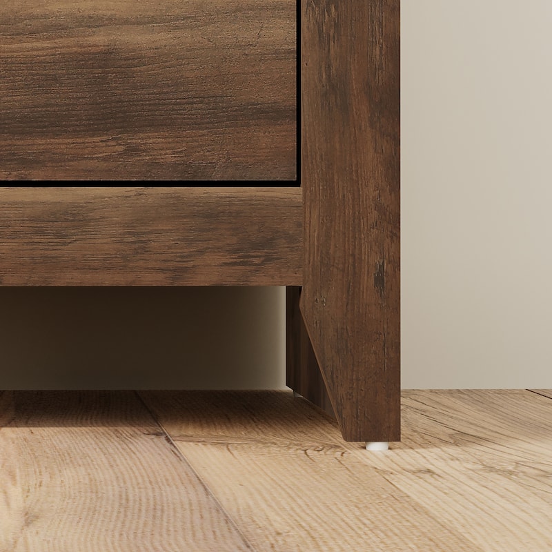 WAMPAT Farmhouse End Table with 2 Storage Drawers - Rustic Brown Accent Table for Bedroom & Living Room