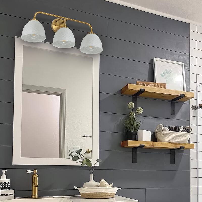 Golden Lighting Shepard 3-light Vanity in Modern Brass and Matte White shade