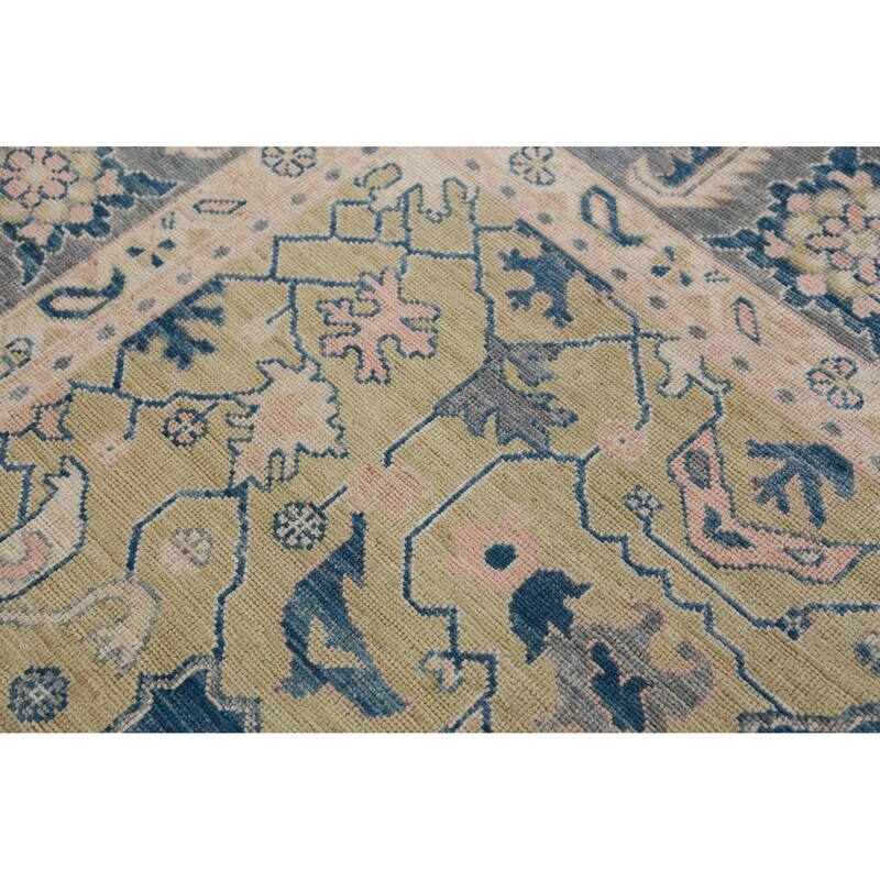 Hand Knotted Oriental 100% Wool Carpet Transitional Medallion Navy Blue & Blues Oushak Area Rug - 14' 9'' X 11' 10''