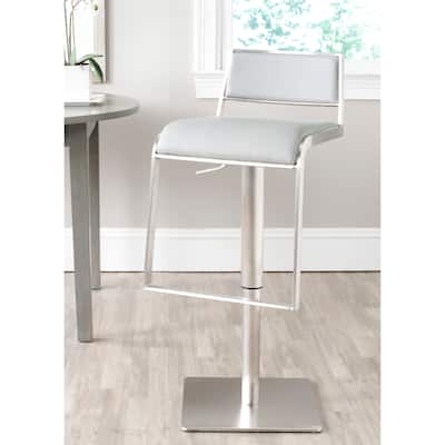 SAFAVIEH Ffion 28.7-38.6-inch Grey Leather Adjustable Swivel Bar Stool - 17.5" x 16.9" x 29.1" - 18Wx17Dx29H