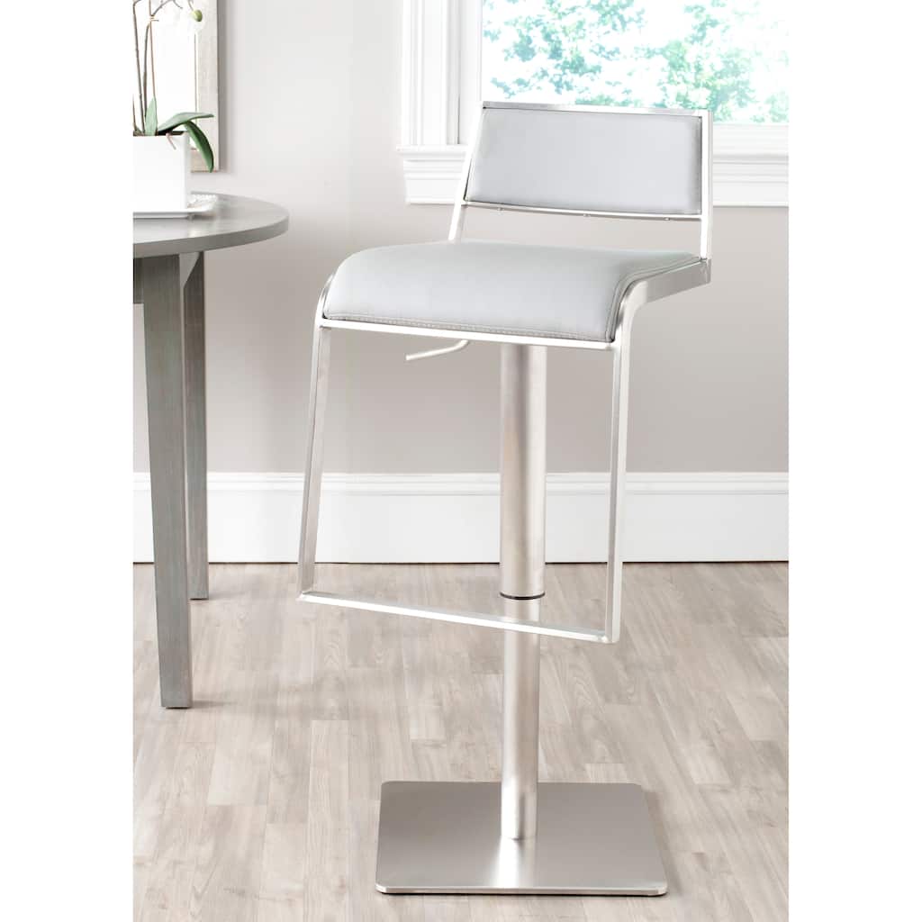 SAFAVIEH Ffion 28.7-38.6-inch Grey Leather Adjustable Swivel Bar Stool - 17.5" x 16.9" x 29.1" - 18Wx17Dx29H