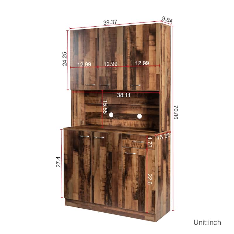 Rustic 71 in Kitchen Pantry Cabinet with Doors and Drawer for Dinning Room