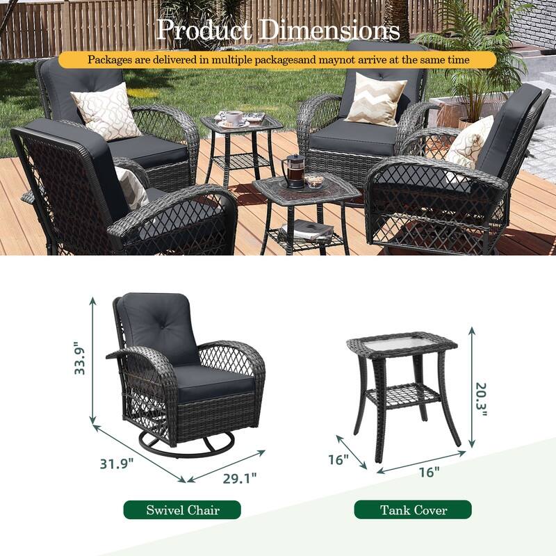 Patio Watcher 6-Piece Gray Wicker 360-Degree Patio Conversation Outdoor Rocking Chair Set with Cushions