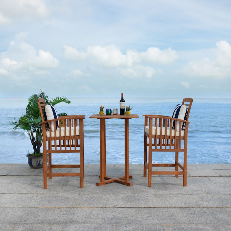 SAFAVIEH Outdoor Sheyla 3-Piece Bar Height Bistro Set - 28Wx28Dx40H