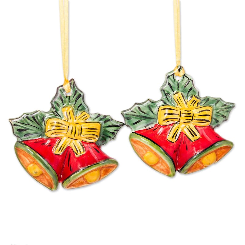 Novica Handmade Passionate Bells Ceramic Ornaments (Pair)