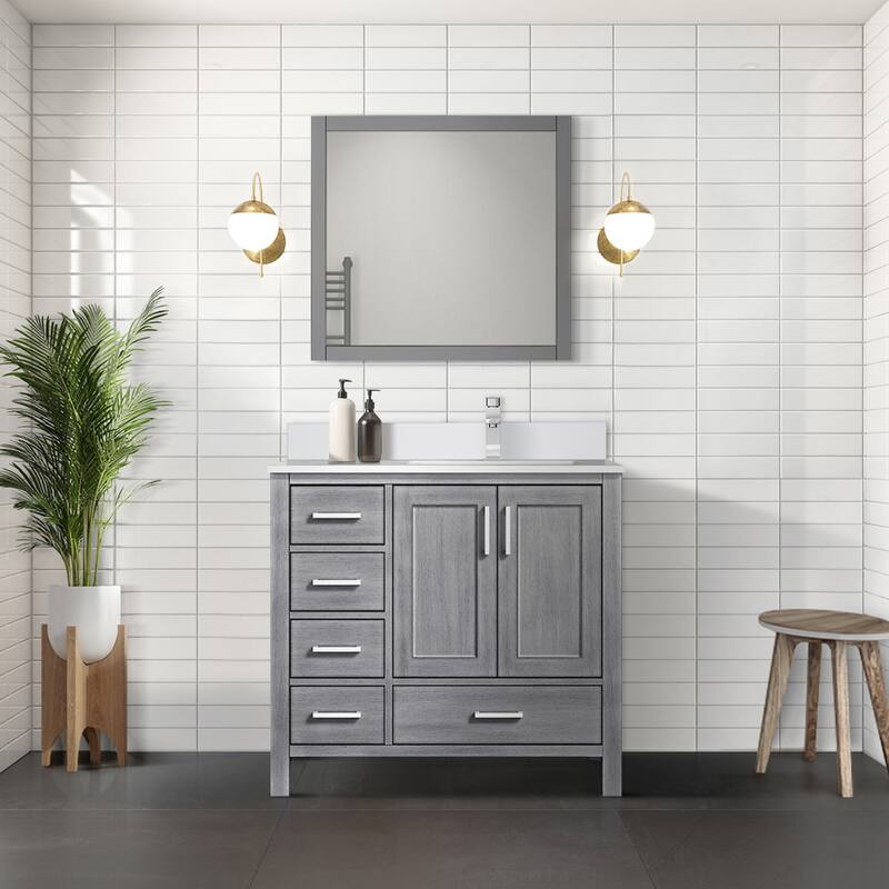 Jacques 36 in. W x 22 in. D Right Offset White Bath Vanity, Cultured Marble Top, Faucet Set, and 34 in. Mirror