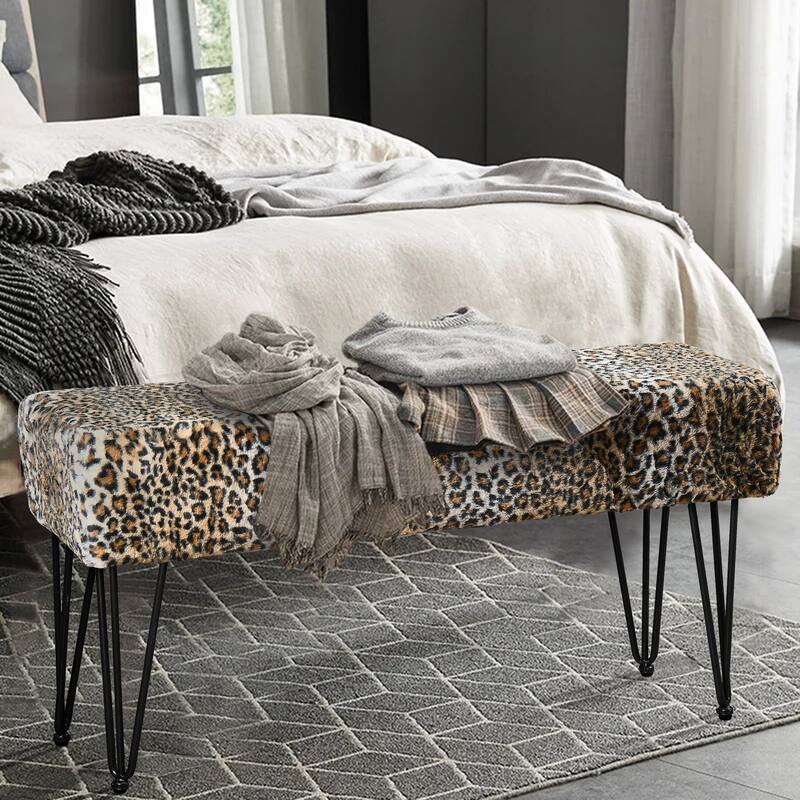 Home Soft Things Animal Pattern Ottoman Bench with Black Metal Legs