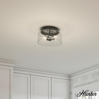 Hunter Hartland 2-Light Flush Mount Ceiling Light, Damp Rated - Bathroom, Bedroom, Hallway - Farmhouse, Industrial