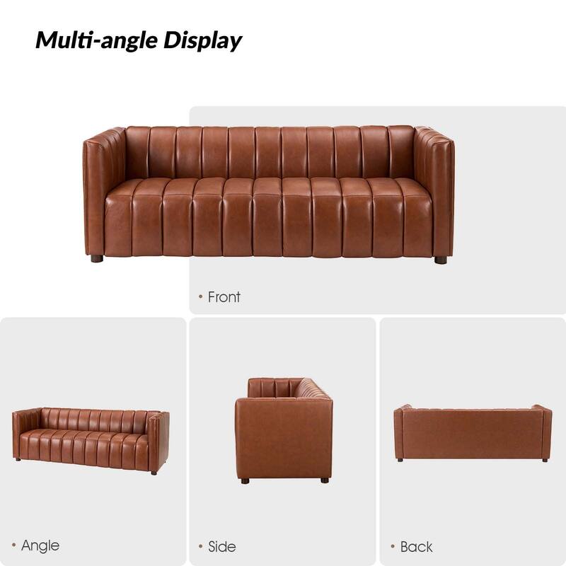 Olinto Modern 83-Inch Genuine Leather Curved Couch Sofa with Channel Back by HULALA HOME