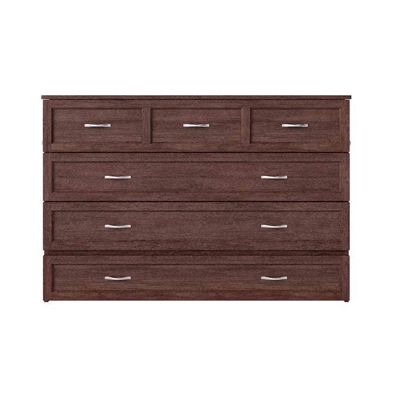Murphy Bed Chest with Charging Station - Space Saving Queen Bed - Burnt Amber Finish