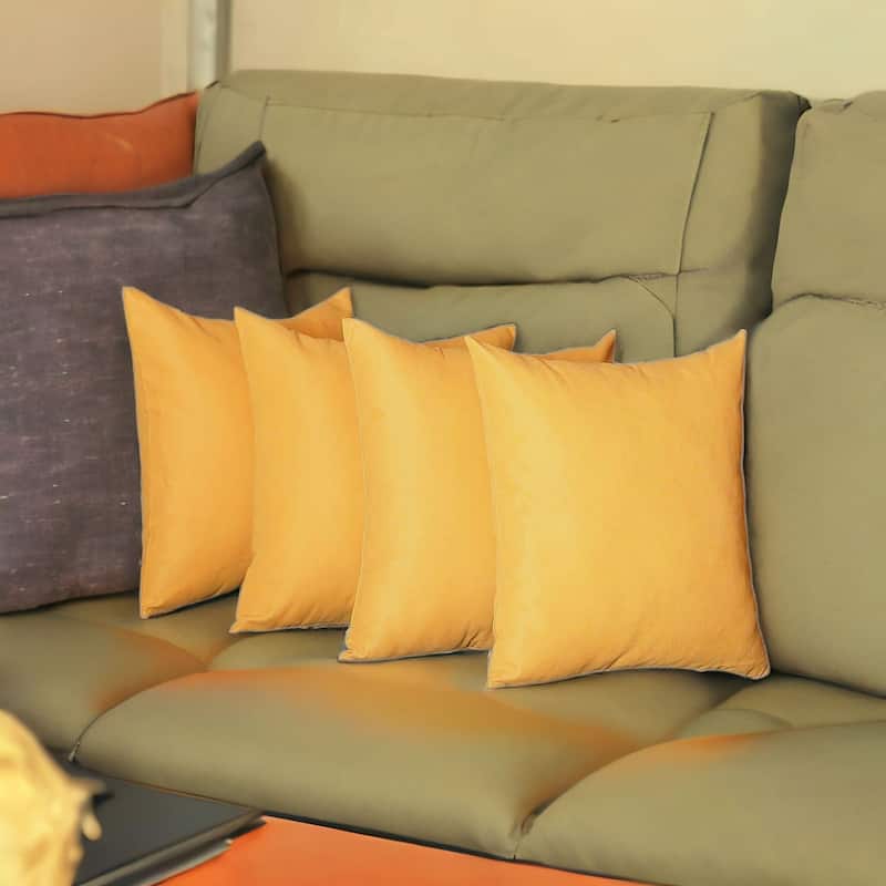 HomeRoots Set Of Four 20" X 20" Yellow Polyester Zippered Pillow Cover