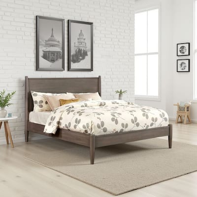 Wooden California King Size Bed with Panel Headboard, Gray