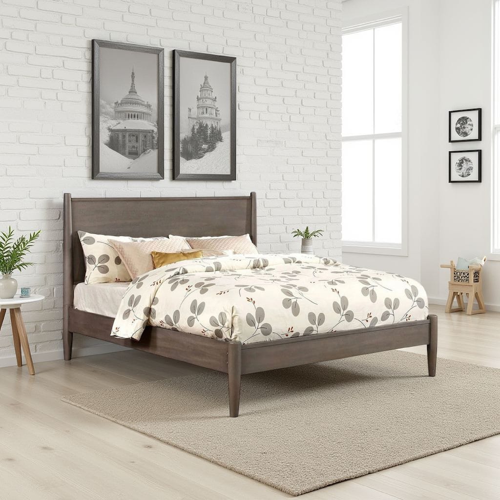 Wooden California King Size Bed with Panel Headboard, Gray