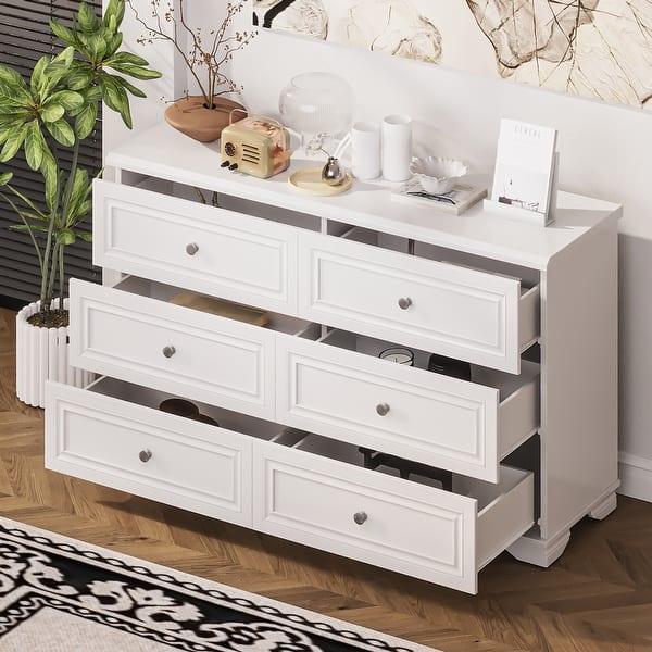 Elegant Wooden Dresser with 6 Drawers, Metal Handles for Bedroom - Bed Bath  & Beyond - 42536887