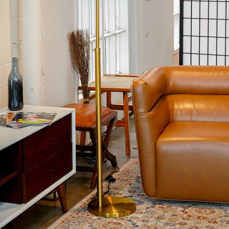 Modern minimalist floor lamp with neutral shaded standing light - Gold