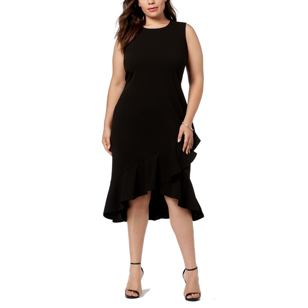 calvin klein black ruffle dress