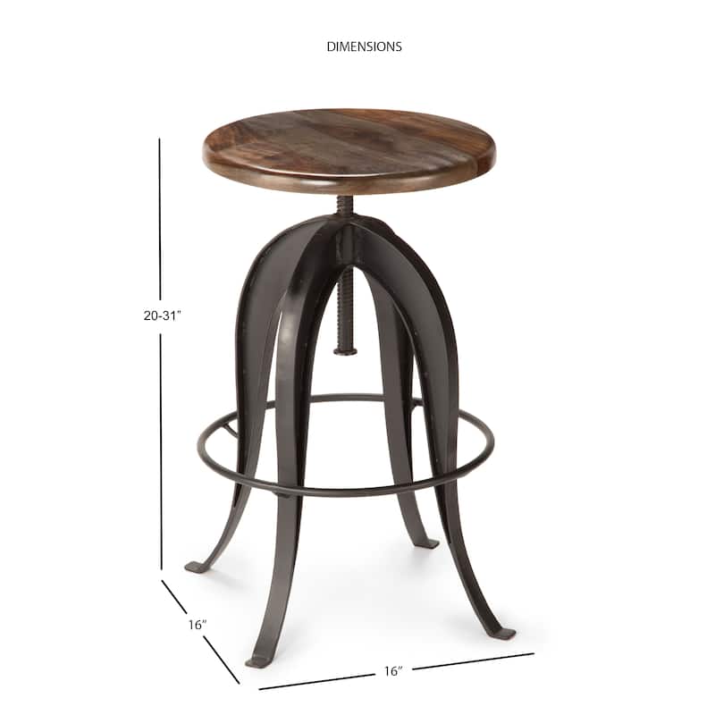 Steve Silver Seoni Russet Sheesham Wood Iron Adjustible-height Stool