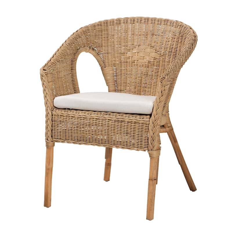 Abbey Modern Bohemian Natural Brown Antique Rattan Dining Chair - Single - White, Natural Brown - Short - 16-22 in.