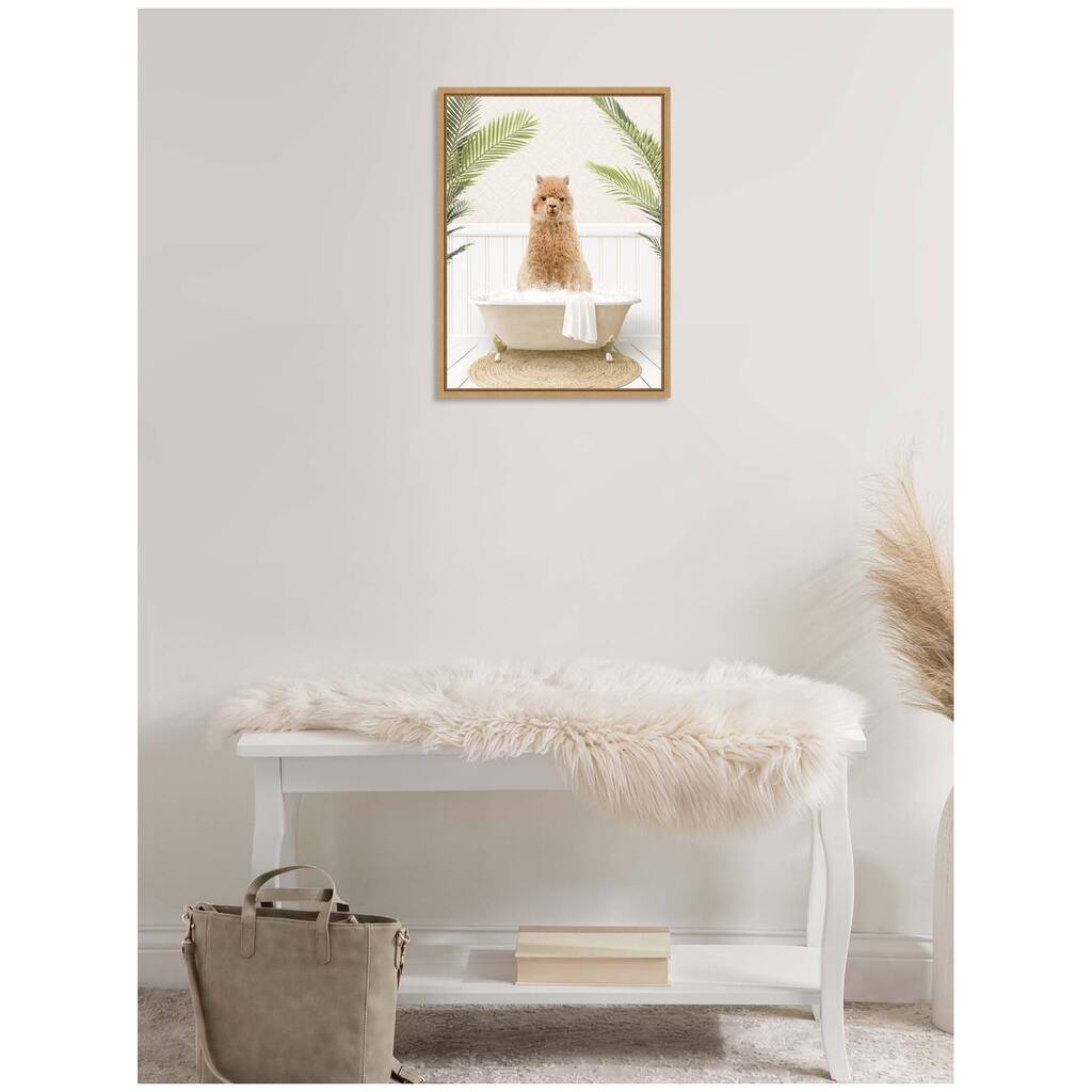 Kate and Laurel Sylvie Animal in Palms Bathtub Framed Canvas by Amy Peterson