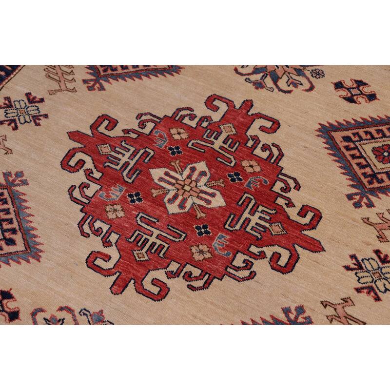 Rustic Super Kazak Dashiell Gold/Pink Hand Knotted Wool Rug - 5'4'' x 8'0''
