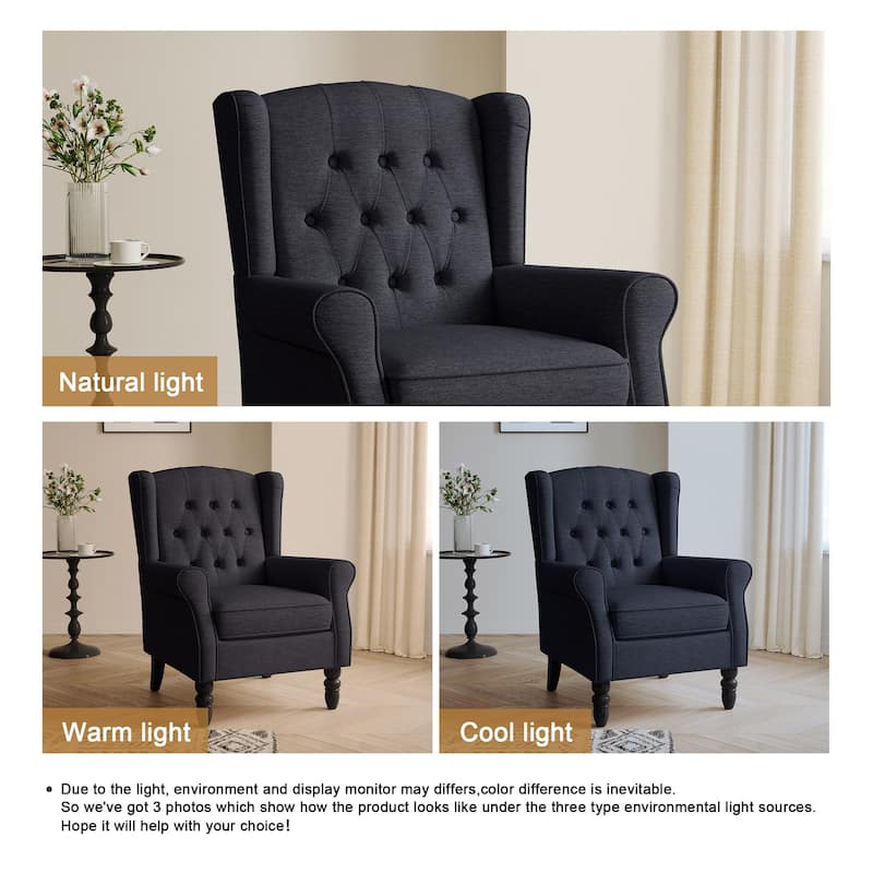 Button-Tufted Accent Chair Wingback Armchair - 38"H