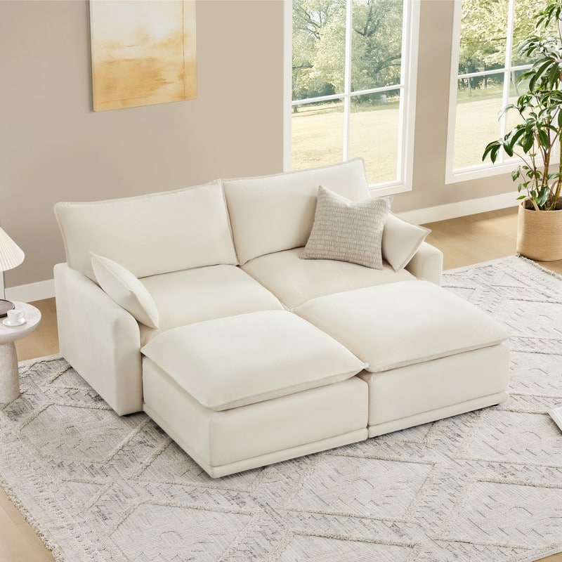 Spruce & Spring Modular Couch Oversized Sectional Sofa for Living Room - Cream-Bed