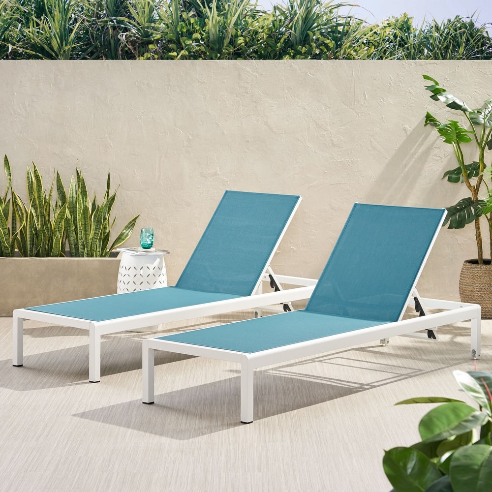 Cape Coral Outdoor Mesh-seat Aluminum Chaise Lounges (Set of 2) by Christopher Knight Home