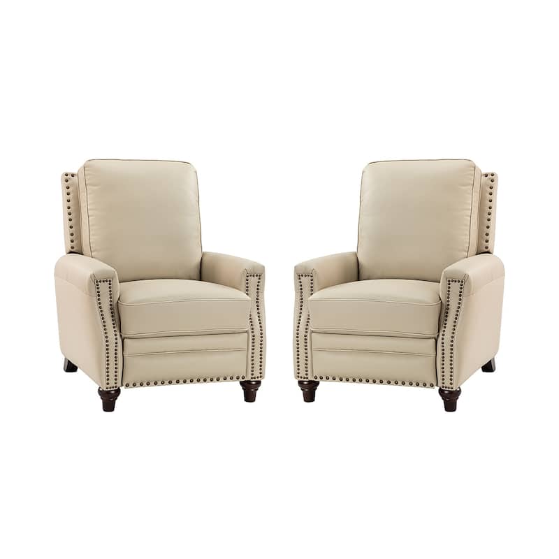 Cigar Mid-century Modern Genuine Leather Recliner with Nailhead Trim Set of 2 by HULALA HOME