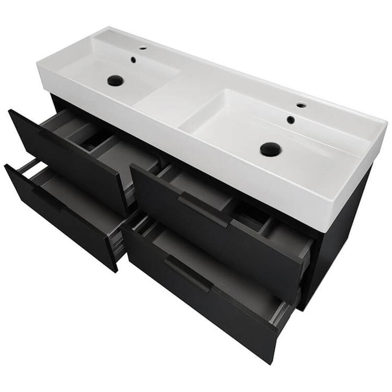 Nameeks Derin-5618-W-2 Derin 54" Wall Mounted Double Basin Vanity Set