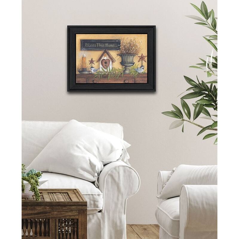 TrendyDecor4U Farmhouse "Bless this Home" Framed Print Wall Art by Mary Ann June - Red, Blue, Green