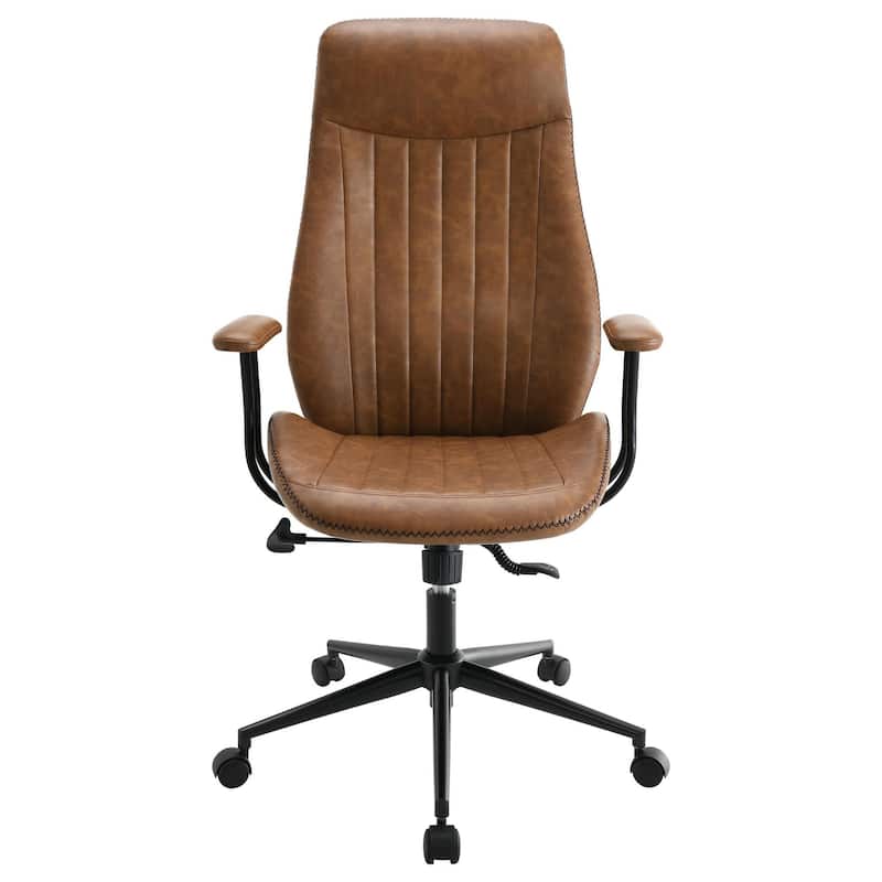 Anie Adjustable Desk Chair, Rolling Base, Brown Tufted Faux Leather