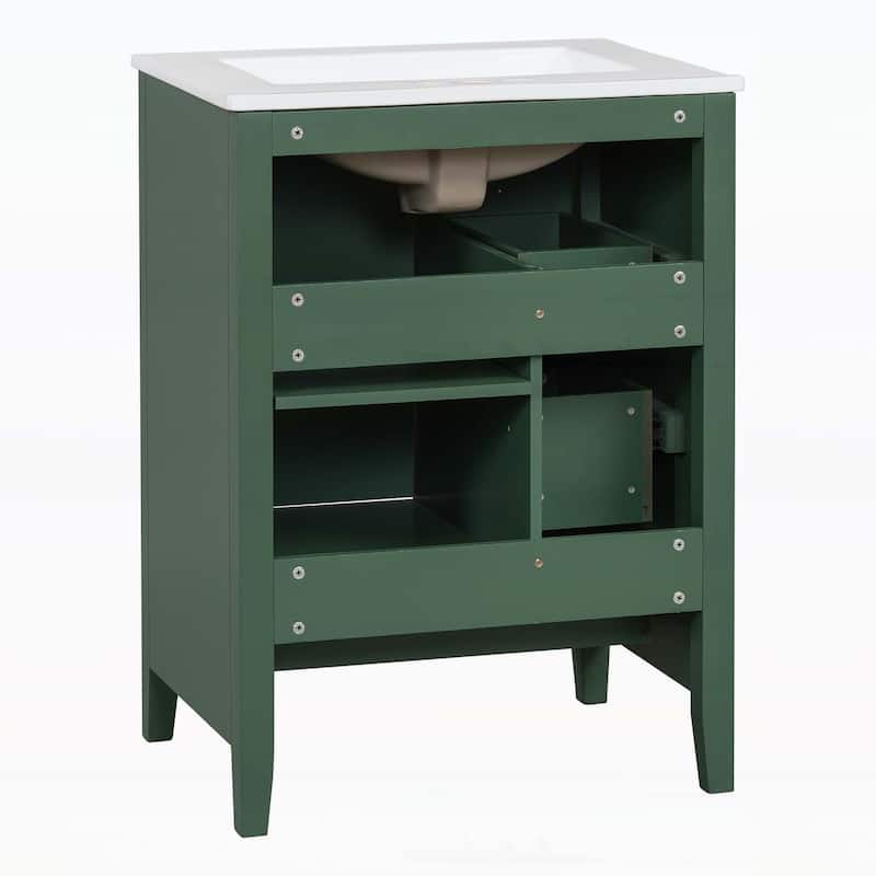 Wood Frame Bathroom Storage Cabinet with Ceramic Sink Combo