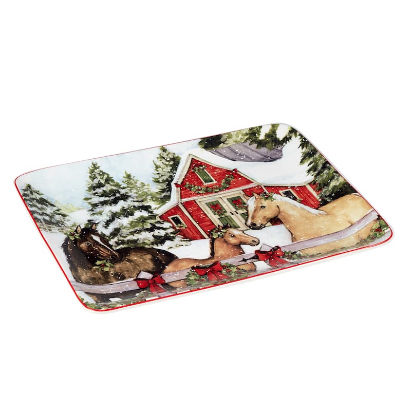 Certified International Homestead Christmas 16" x 12" Oval Serving Platter