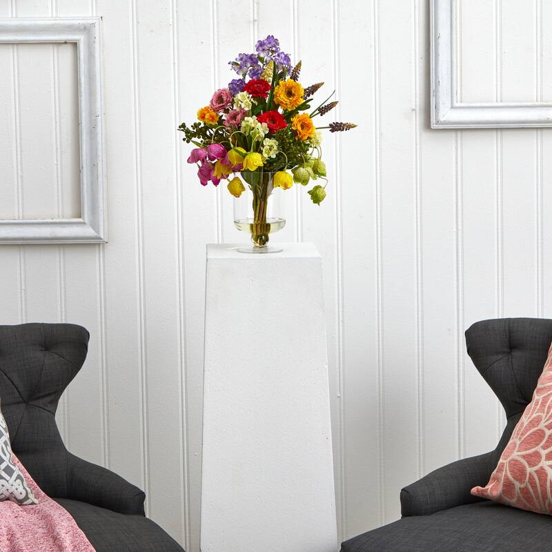 Floral Table Arrangement Home Decor - Artificial Flowers Spring DÃ©cor Indoor Planter 12x12x16 - 16
