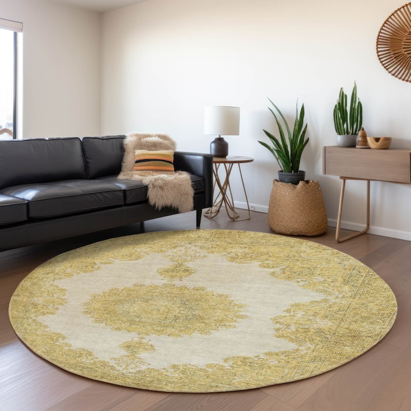 Premium Washable Super Soft Vintage Traditional Mayfield Rug - Gold - 8' x 8'