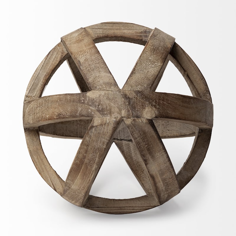 Brown Wooden Hollow Orb Sculpture - 8" W x 8" D x 8" H