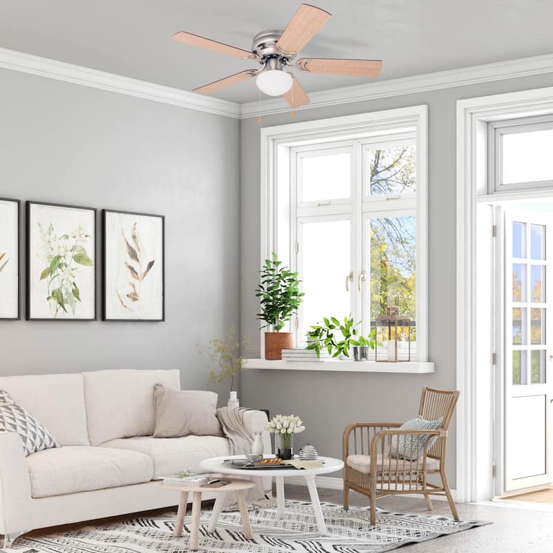 44" Prominence Home Alvina Satin Nickel Traditional Indoor LED Ceiling Fan with Light, Pull Chain