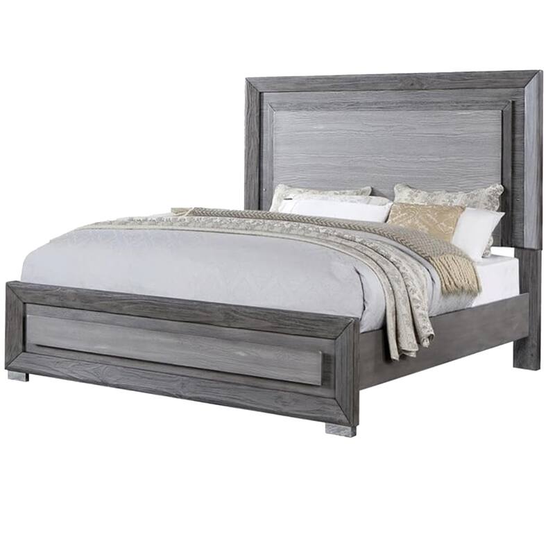 Reno King Bed with LED Headboard and Metal Bracket Legs, Gray Wood