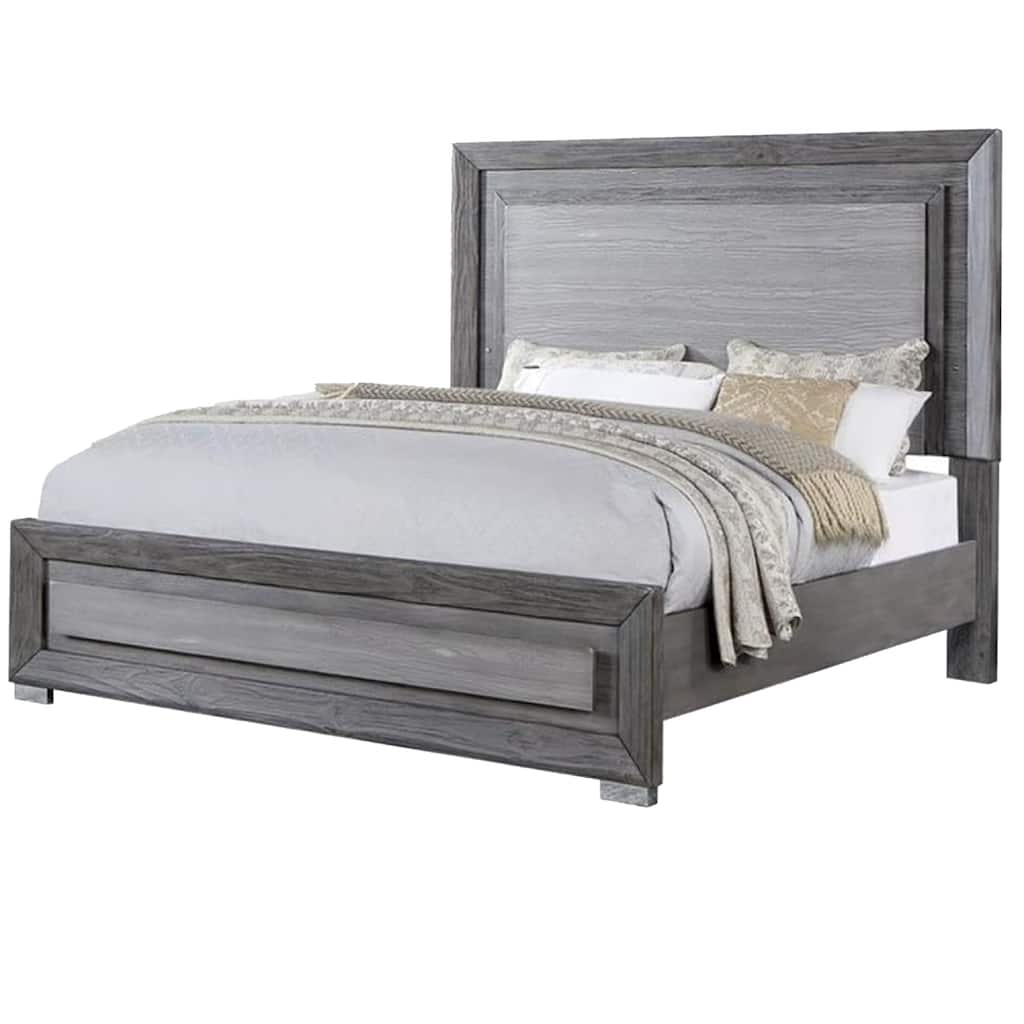 Reno King Bed with LED Headboard and Metal Bracket Legs, Gray Wood