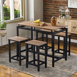 5 pieces kitchen countertop height table industrial table 4 chairs small space table and chair kitchen table 4 people set Bed Bath Beyond 38036748