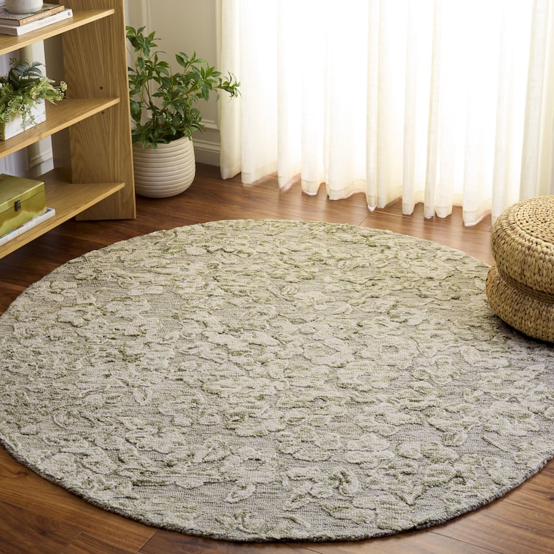 SAFAVIEH Handmade Abstract Lorette Wool Rug - 6' Round - Green/Ivory