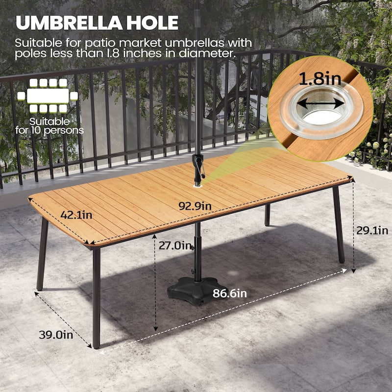 9-Piece Rectangular Patio Outdoor Dining Table Set with Umbrella Hole and Stackable Armchairs