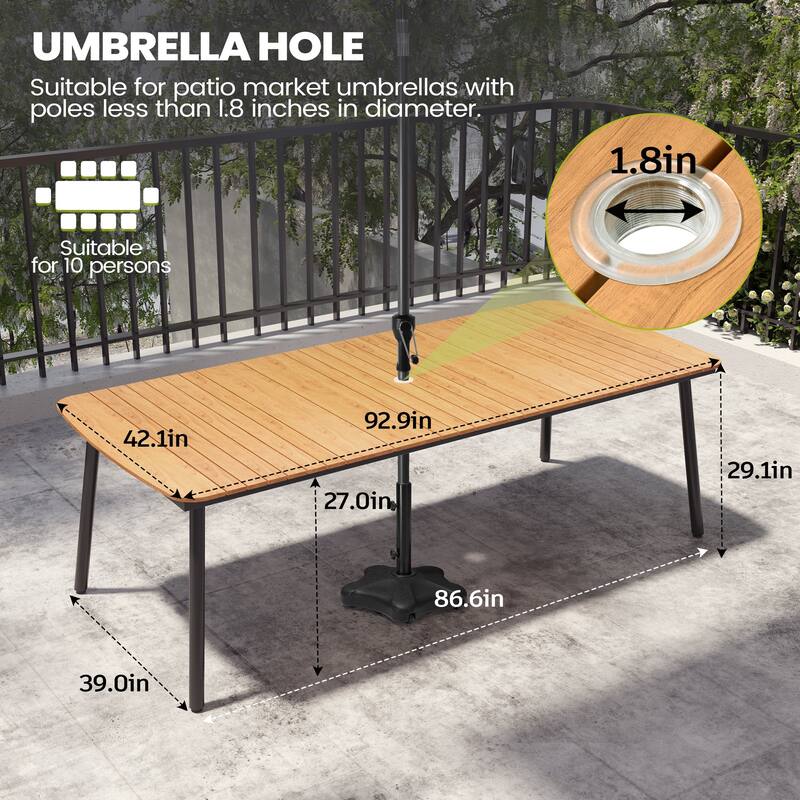 9-Piece Patio Outdoor Dining Set Rectangular Aluminum Dining Table with Umbrella Hole and Stackable Armchairs