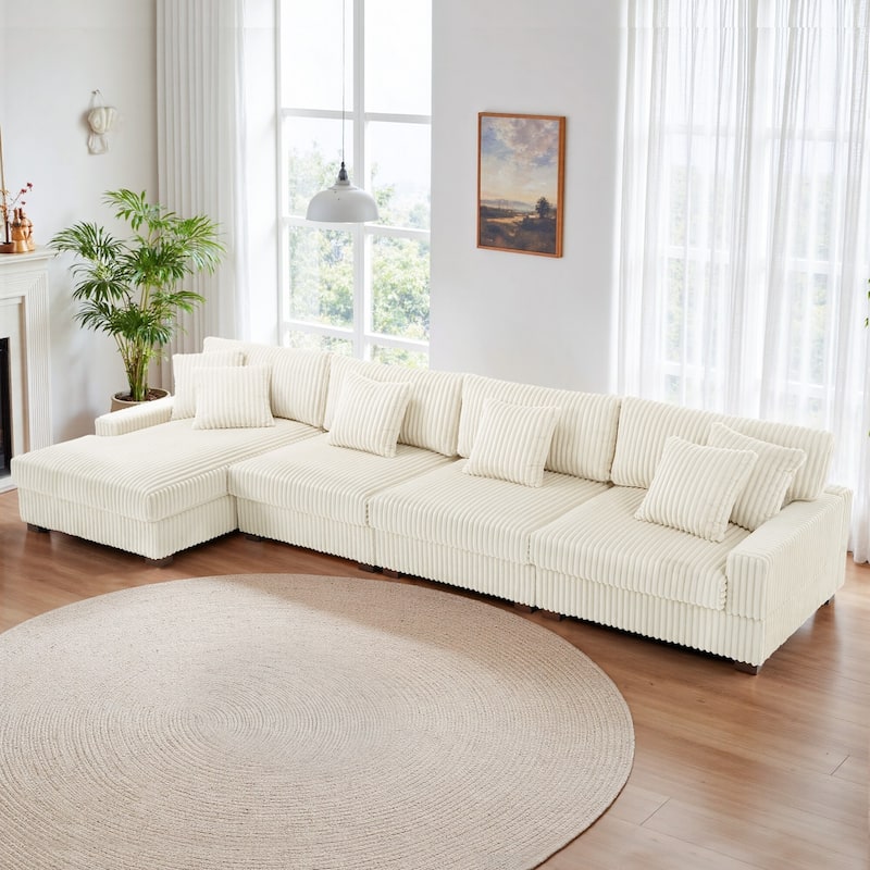 Anne 150" W Oversized Upholstered Modular Sectional Sofa - White-Type 1 - Left Facing