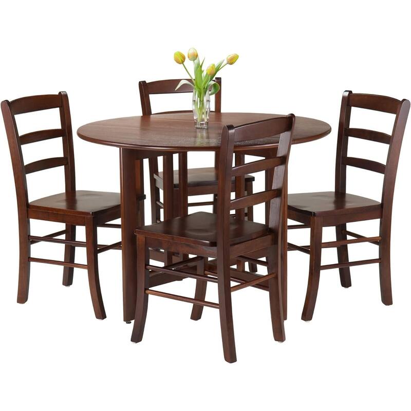 Round Drop Leaf Dining Table Set - 5 Piece Kitchen Table & Chairs - Victorian Style Furniture