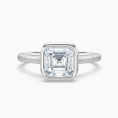 Auriya 14k Gold Lab Grown Asscher Diamond Bezel Unique Hidden Halo Engagement Ring 1.00 to 5.00 ct. tw. (F-G, VS)